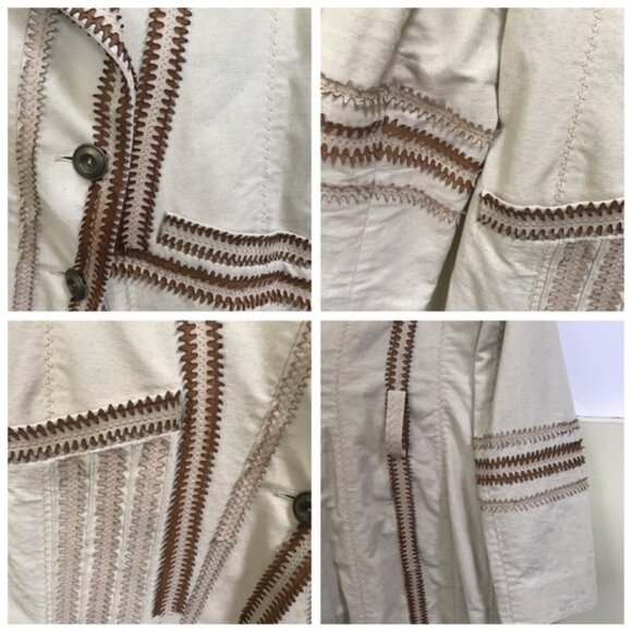 Cole Haan Cotton Lambskin Leather Detail Boho Trench Coat Jacket Fitted Pockets - Picture 11 of 16